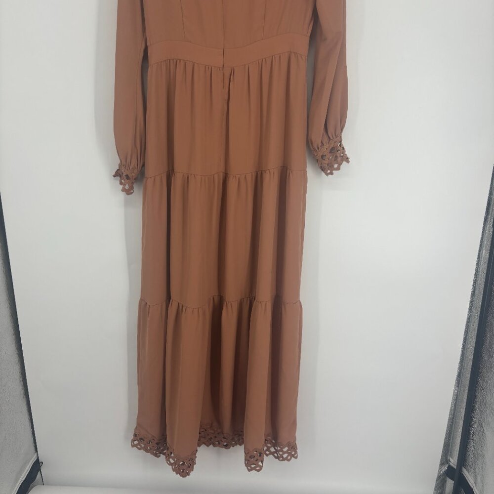 Urban Modesty Women's Lace Empire Waist Tiered Maxi Dress Brown Size Medium NWT - Picture 5 of 8